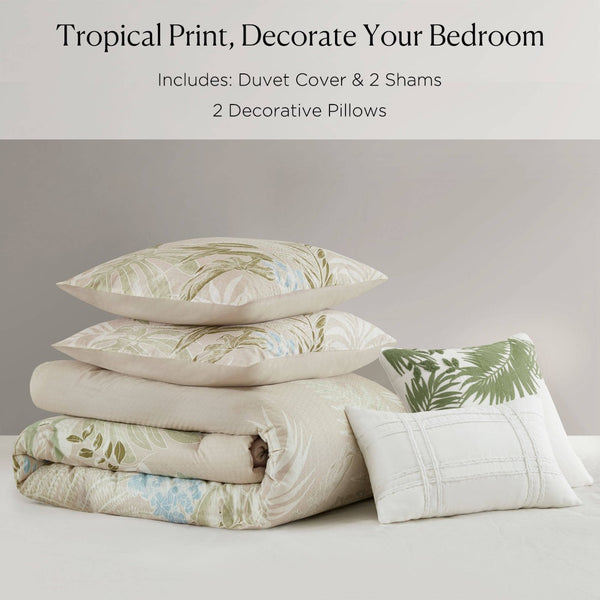 English Elm 5-piece Cotton Dobby Botanical Duvet Set with Embroidered Coastal Throw Pillows B035P463275
