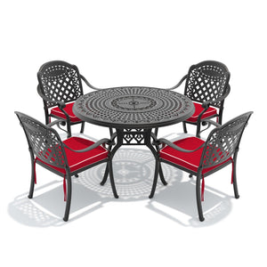 English Elm 5-piece Cast Aluminum Outdoor Dining Set with Carved Relief Frame and Cushioned Seats W1710S00637