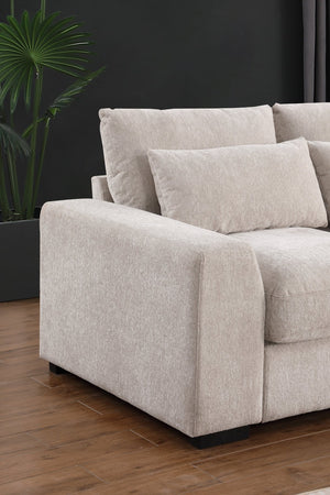 English Elm Nyeisha Flannel Velvet Sectional Sofa with Chaise Usb Ports and Built-in Console Beige B102S00076