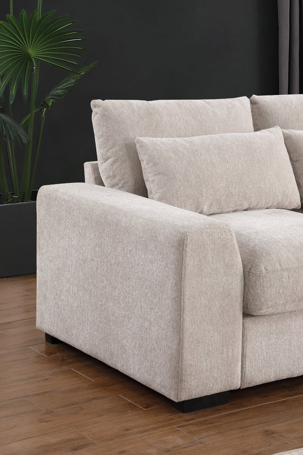 English Elm Nyeisha Flannel Velvet Sectional Sofa with Chaise Usb Ports and Built-in Console Beige B102S00076