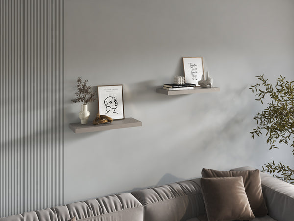 English Elm Floating Shelves - Sleek Taupe Design, 2 Modern Shelves For Stylish Storage & Display In Any Room B097P250916