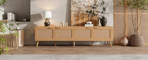 English Elm 70inch Rattan Door Media Console with Pine Legs and Cable Management for Living Room N710P365049P