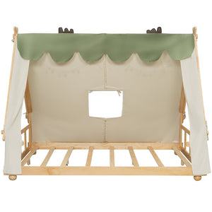 English Elm Twin Cabin Bed with Detachable Tent Skylight and Woodland Deer Antler Accents White N708P356717K