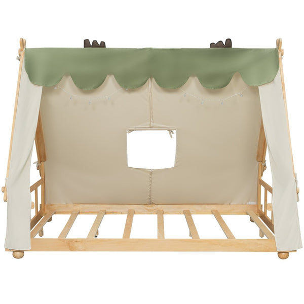 English Elm Twin Cabin Bed with Detachable Tent Skylight and Woodland Deer Antler Accents White N708P356717K