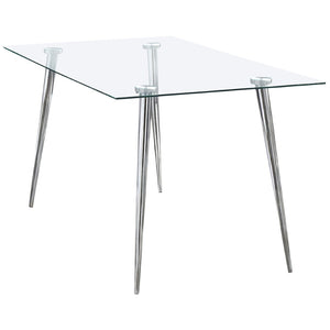 English Elm Vendas Rectangular Tempered Glass Dining Table with Tapered Chrome Legs Seats Four B062S01729