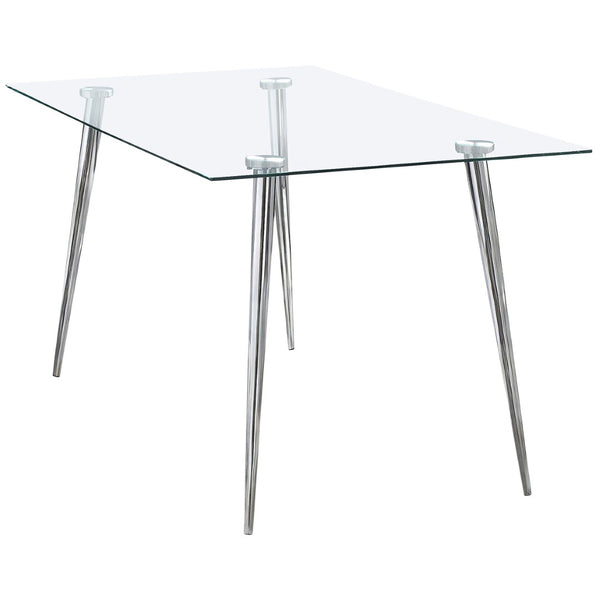 English Elm Vendas Rectangular Tempered Glass Dining Table with Tapered Chrome Legs Seats Four B062S01729
