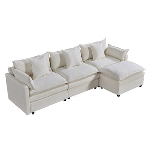 English Elm 108.66"Modern Chenille L-Shaped Sectional Sofa with Convertible Chaise, Solid Wood Frame, Plush Foam Comfort and Ottoman Set for Spacious Living Room White W1036S00057