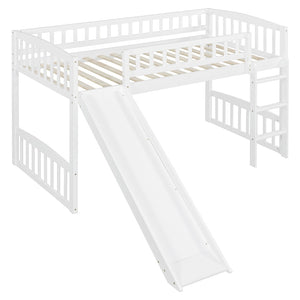 English Elm Twin Loft Bed with Built in Slide Ladder Pine Wood Frame Kids Bedroom White N708P242135K