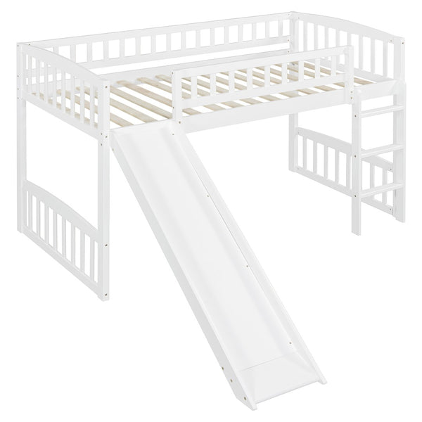English Elm Twin Loft Bed with Built in Slide Ladder Pine Wood Frame Kids Bedroom White N708P242135K