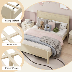 English Elm Queen Platform Bed Frame - Solid Rubberwood Construction, 10 Slats Support, No Box Spring Needed, Stylish Headboard and Under-Bed Storage Space Beige+Natural 63.39 L x 18.7 W x 4.53 H W1716S00023