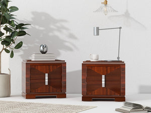 English Elm Mid-century Modern Nightstand with Diamond Geometric Drawers and Heavy Duty Wood Base Dark Brown N761P324094N