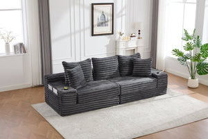 English Elm Oversized Corduroy Cloud Couch Convertible Sleeper Sofa with Memory Foam Seating Dark Gray W395S00117