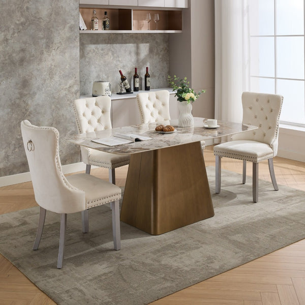 English Elm A&a Furniture Nikki Velvet Wingback Dining Chairs Tufted Nailhead Set of Two W1143P179489