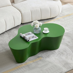 English Elm 50 Inch Sculptural Fiberglass Coffee Table Ready to Use Focal Point for Modern Living Rooms Green W876P452391