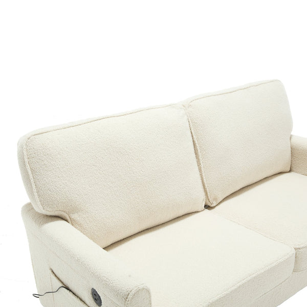 English Elm Loveseat Modern Mid-Century 2-Seater with USB Type-C Charging, Removable Zippered Covers, Sturdy Wood Legs Beige W395P238823