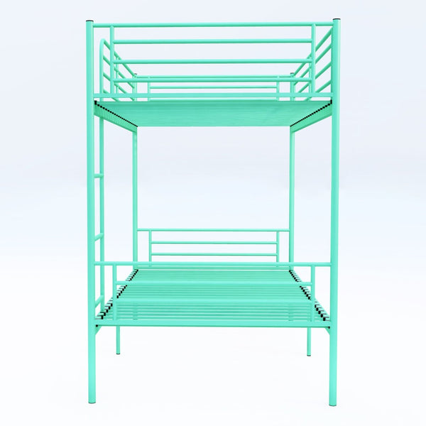 English Elm Bunk Bed Twin Over Iron Frame with Full Guardrail Ladder and Under Storage Green W3752P412410