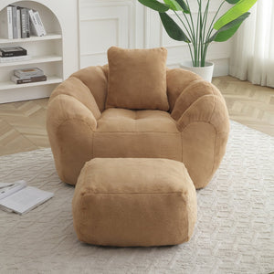 English Elm Giant Foam-Filled Bean Bag Chair with Footstool, Shell-Shaped Faux Fur Sofa for Gaming Reading уют khaki W2677P306796