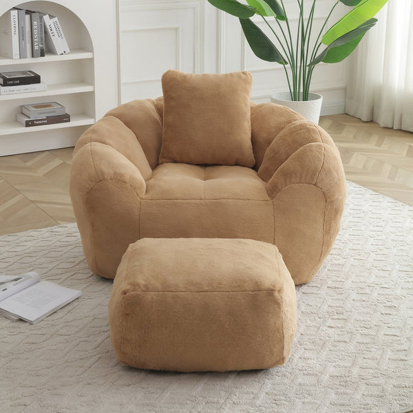 English Elm Giant Foam-Filled Bean Bag Chair with Footstool, Shell-Shaped Faux Fur Sofa for Gaming Reading уют khaki W2677P306796