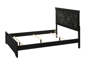 English Elm Modern King Panel Bed with Champagne Frame and Tufted Upholstered Headboard, Durable Wood Finish Black 46.86 L x 32.68 W x 4.53 H B011S01019