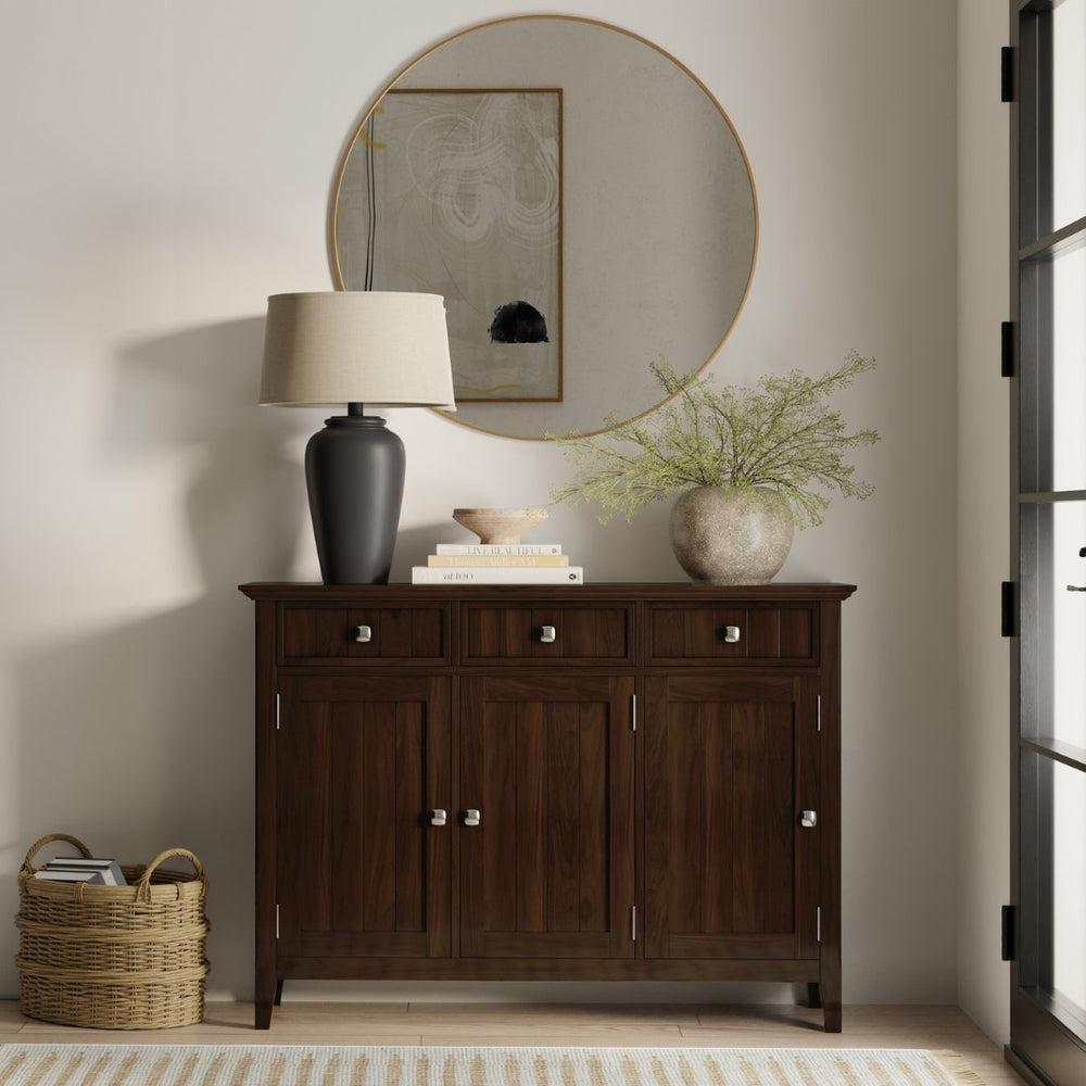 English Elm Acadian Solid Wood Storage Cabinet with Tempered Glass Doors for Entryway or Dining B136P436055