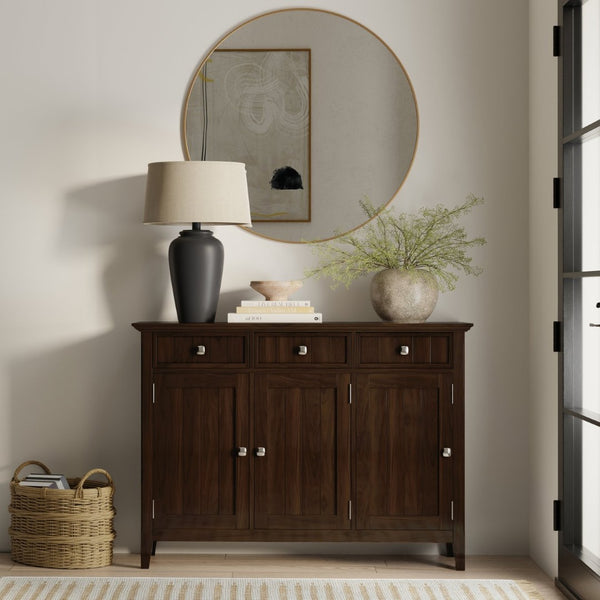 English Elm Acadian Solid Wood Storage Cabinet with Tempered Glass Doors for Entryway or Dining B136P436055