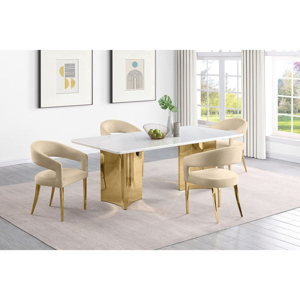 English Elm Rendina Velvet Upholstered Dining Armchair Set of 2 – Curved Open-Back Comfort with Luxe Foam Seating and Metal Frame Beige B062P299828