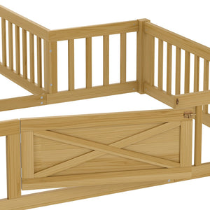 English Elm Full Full Size House Floor Bed with Door & Guardrails, Solid Wood Playful Design for Kids, Safe and Durable Natural W1580P327131