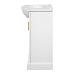 English Elm 20-inch French Style Freestanding Vanity Carved Wood Cabinet Soft Close Ceramic Basin White N710P330977K