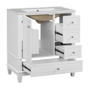 English Elm Christopher Knight Home® - 30" Freestanding Bathroom Vanity with Ceramic Sink, Soft-Close Door, Gold Knobs & 3 Drawers, Durable Painted Finish White N759P225994K