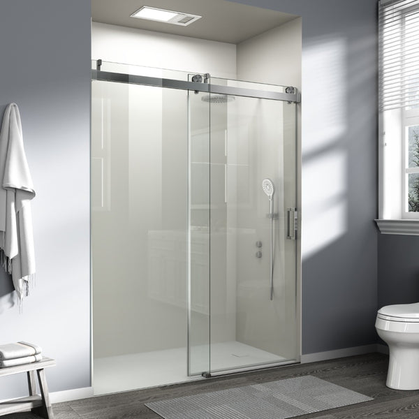English Elm 56" Frameless Sliding Shower Door Tempered Glass Soft Close Brushed Nickel Hardware W1573P198748