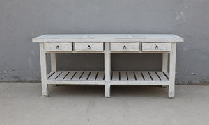 Lilys Amalfi Four Drawers Marble Top Console Distressed White 83X20X35H 9122-W