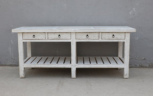 Lilys Amalfi Four Drawers Marble Top Console Distressed White 83X20X35H 9122-W