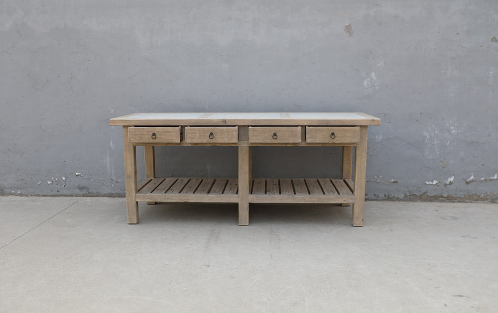 Lilys Amalfi Four Drawers Marble Top Console Weathered Natural 83X20X35H 9122-W