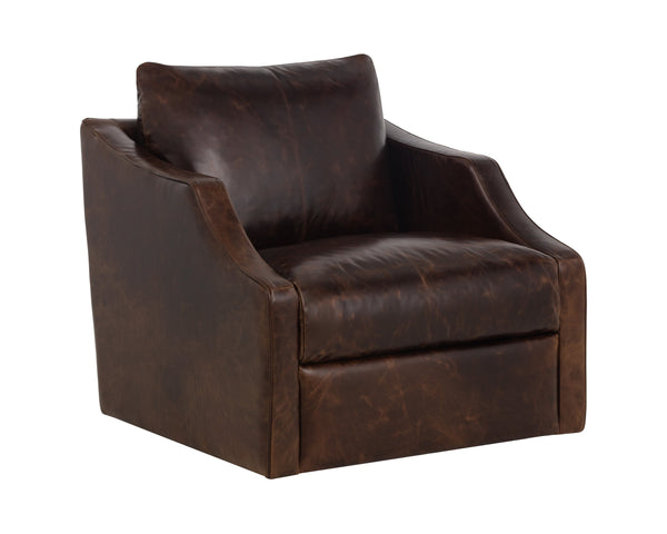 Sunpan Orwell Swivel Lounge Chair - Luxurious Chocolate Leather With Modern Design & Sleek Profile Brown Leather 112160