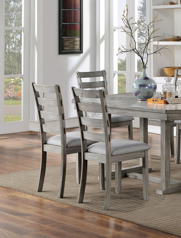 English Elm Gray Padded Dining Chairs Set of 2 — Linen-Look Ladder Back Side Chairs, Rustic Wire-Brush Finish, Comfortable Seating B011P246316