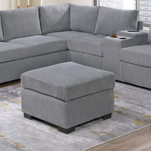 English Elm Modern Fur-Like Corduroy Sectional Sofa Set with USB Console, Ottoman & Plush Pillows for 5 Guests Light Gray 12 L x 23 W x 33 H B011S01751