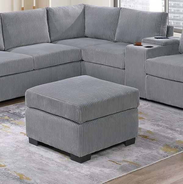 English Elm Modern Fur-Like Corduroy Sectional Sofa Set with USB Console, Ottoman & Plush Pillows for 5 Guests Light Gray 12 L x 23 W x 33 H B011S01751