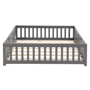 English Elm Twin Pine Wood Floor Bed with Safety Guardrails and Door for Kids Bedroom Gray W495123238