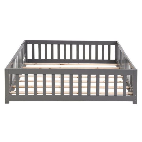 English Elm Twin Pine Wood Floor Bed with Safety Guardrails and Door for Kids Bedroom Gray W495123238