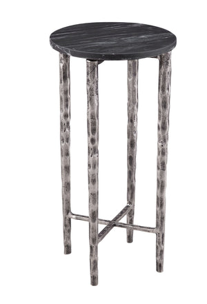 Basset Mirror Mendez Accent Table - Modern Glam Meets Timeless Elegance With Black Marble Top & Antique Silver Base Silver Cast Aluminum & Marble 9123-lr-223