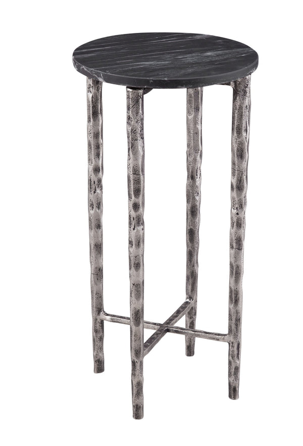 Basset Mirror Mendez Accent Table - Modern Glam Meets Timeless Elegance With Black Marble Top & Antique Silver Base Silver Cast Aluminum & Marble 9123-lr-223