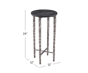 Basset Mirror Mendez Accent Table - Modern Glam Meets Timeless Elegance With Black Marble Top & Antique Silver Base Silver Cast Aluminum & Marble 9123-lr-223