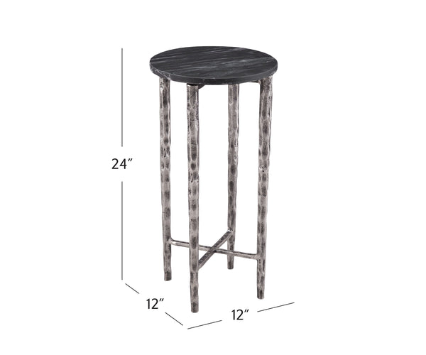 Basset Mirror Mendez Accent Table - Modern Glam Meets Timeless Elegance With Black Marble Top & Antique Silver Base Silver Cast Aluminum & Marble 9123-lr-223
