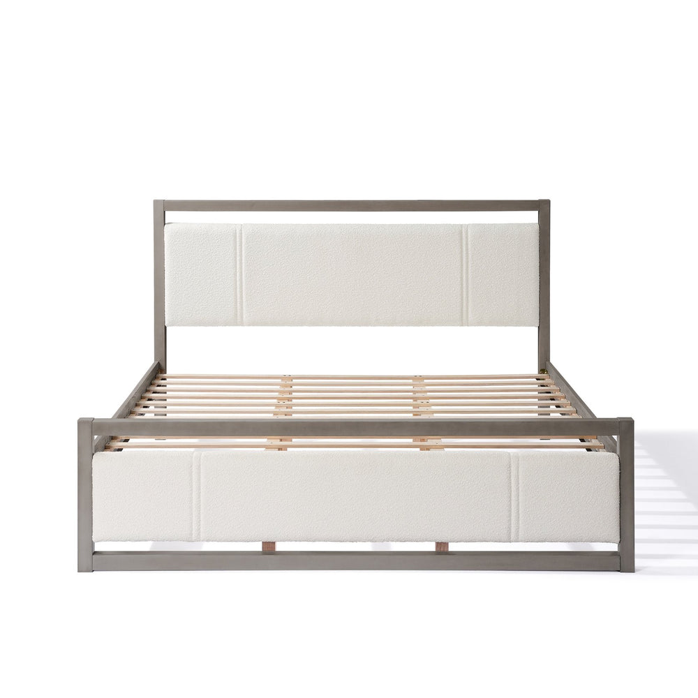 English Elm Christopher Knight Home® - King Platform Bed with Ivory Boucle Headboard, Solid Wood Frame, Slat Support & Underbed Storage Space N758D801011D