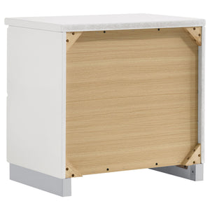 English Elm August Glossy White 6-Piece Bedroom Set - Modern Panel Bed With Led Lights, Chrome Accents & Storage B062S00964