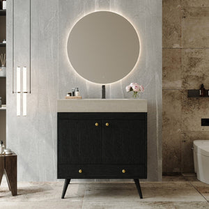 English Elm Contemporary Freestanding Bathroom Vanity Sintered Stone Top Ceramic Sink Floating Cabinet W3136S00061