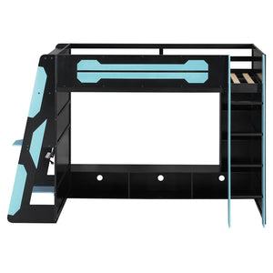 English Elm Twin Gaming Loft Bed with Desk Rgb Lighting and Multi-tier Shelves for Teen Rooms Blue LT000160AAC