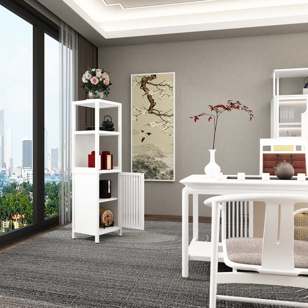 English Elm A 52ft White Linen Tower Bamboo Storage Cabinet — Slim Tall Freestanding Organizer for Small Spaces W2207P242507