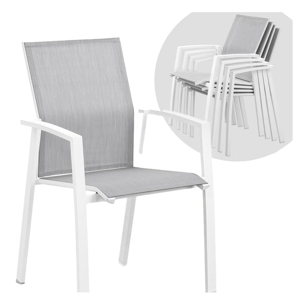 English Elm Set of 4 Stackable Outdoor Aluminum Dining Chairs with Mesh Seats for Patio Decks White B082P455181