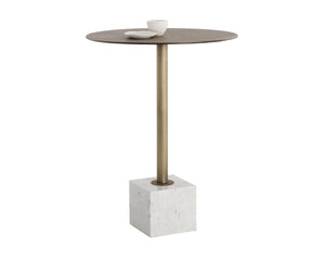 Sunpan Kata Bar Table - Opulent Antique Brass Frame with Unique Mesh Design and Elegant Marble Base White Marble